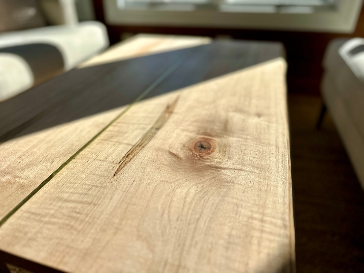 Live Edge Coffee Table with Brass Insert